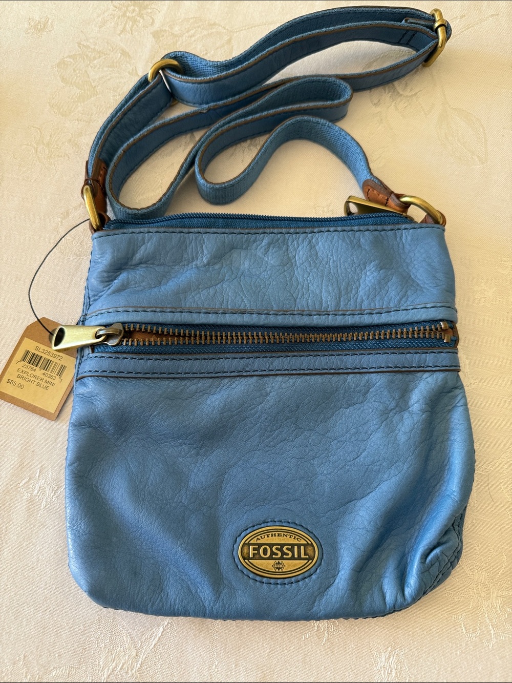Fossil Leather Explorer Mini Crossbody Bag Medium Blue